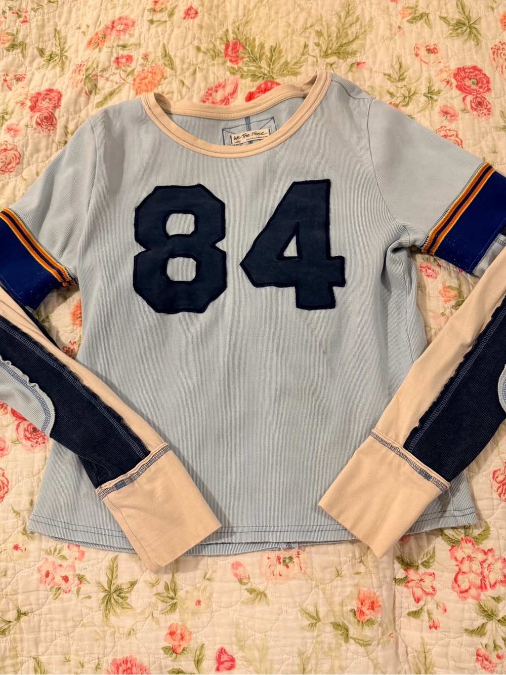 Free People Light Blue Number 84 Long Sleeve Top